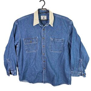 Mens American Blue Authentic Blue Denim Jacket Corduroy Collar Button Up Size XL